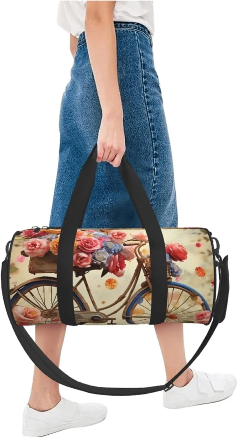 Sports Gym Bag for Women Men Travel Duffel Bag Tote Weekender Bag Carry on Overnight Bag for Travel Swimming Fitness Workout Sports Flower bicycle Duffle Bag