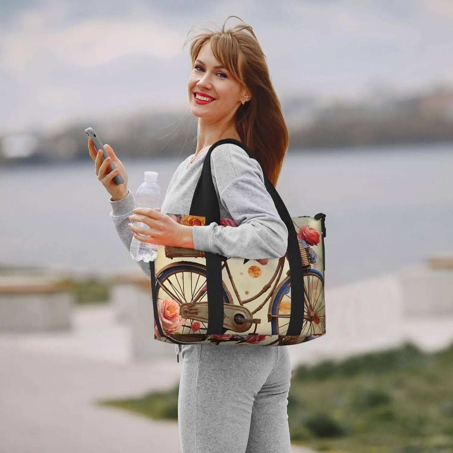 Sports Gym Bag for Women Men Travel Duffel Bag Tote Weekender Bag Carry on Overnight Bag for Travel Swimming Fitness Workout Sports Flower bicycle Duffle Bag