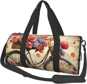 Sports Gym Bag for Women Men Travel Duffel Bag Tote Weekender Bag Carry on Overnight Bag for Travel Swimming Fitness Workout Sports Flower bicycle Duffle Bag