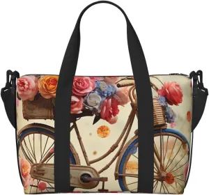 Sports Gym Bag for Women Men Travel Duffel Bag Tote Weekender Bag Carry on Overnight Bag for Travel Swimming Fitness Workout Sports Flower bicycle Duffle Bag