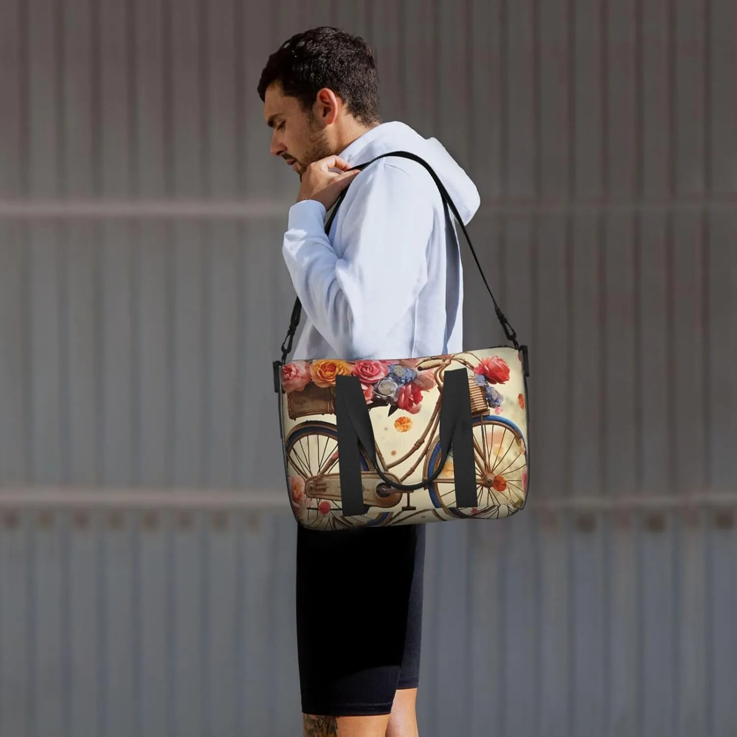 Sports Gym Bag for Women Men Travel Duffel Bag Tote Weekender Bag Carry on Overnight Bag for Travel Swimming Fitness Workout Sports Flower bicycle Duffle Bag