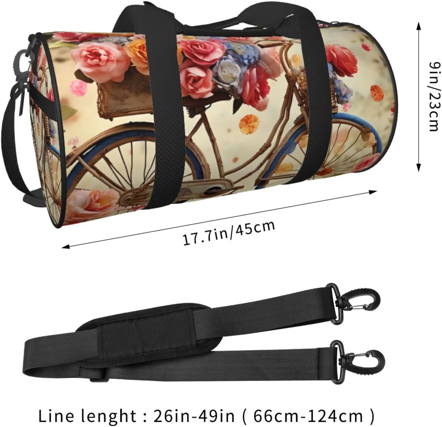 Sports Gym Bag for Women Men Travel Duffel Bag Tote Weekender Bag Carry on Overnight Bag for Travel Swimming Fitness Workout Sports Flower bicycle Duffle Bag
