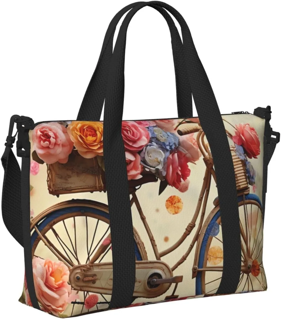 Sports Gym Bag for Women Men Travel Duffel Bag Tote Weekender Bag Carry on Overnight Bag for Travel Swimming Fitness Workout Sports Flower bicycle Duffle Bag