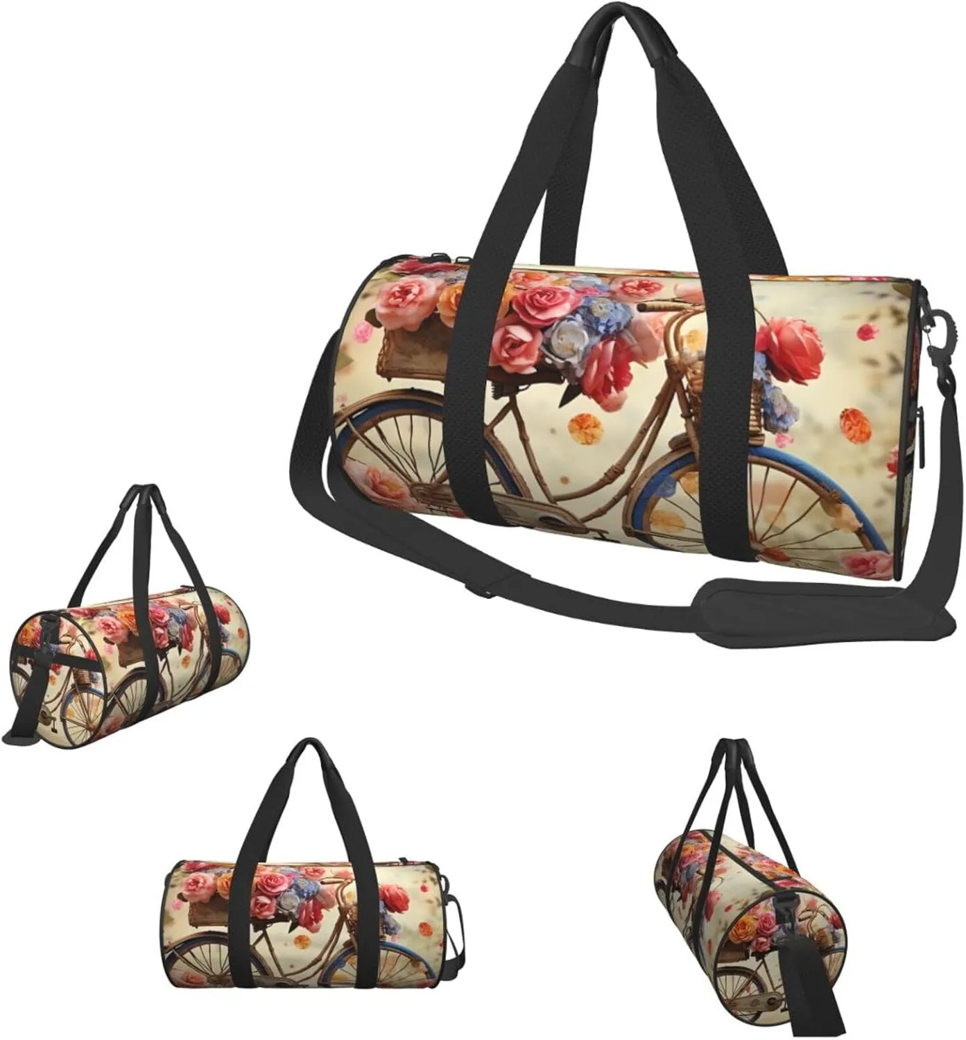 Sports Gym Bag for Women Men Travel Duffel Bag Tote Weekender Bag Carry on Overnight Bag for Travel Swimming Fitness Workout Sports Flower bicycle Duffle Bag