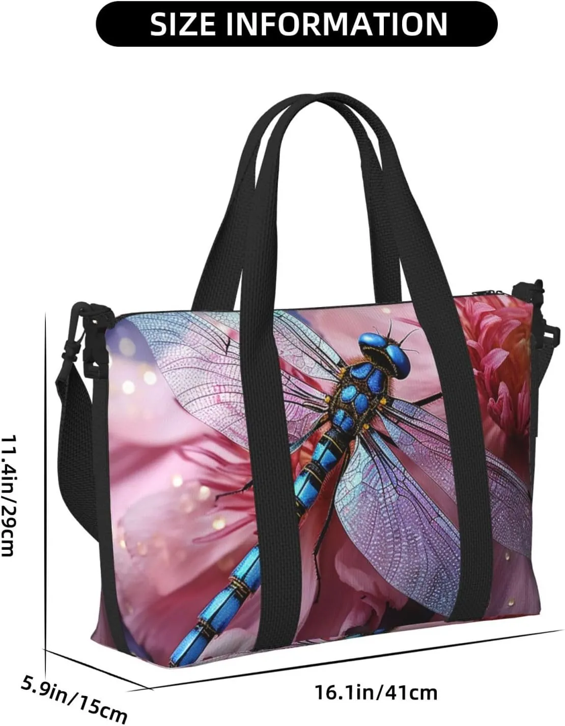 Sports Gym Bag for Women Men Travel Duffel Bag Tote Weekender Bag Carry on Overnight Bag for Travel Swimming Fitness Workout Sports Pink flower and blue dragonfly Duffle Bag