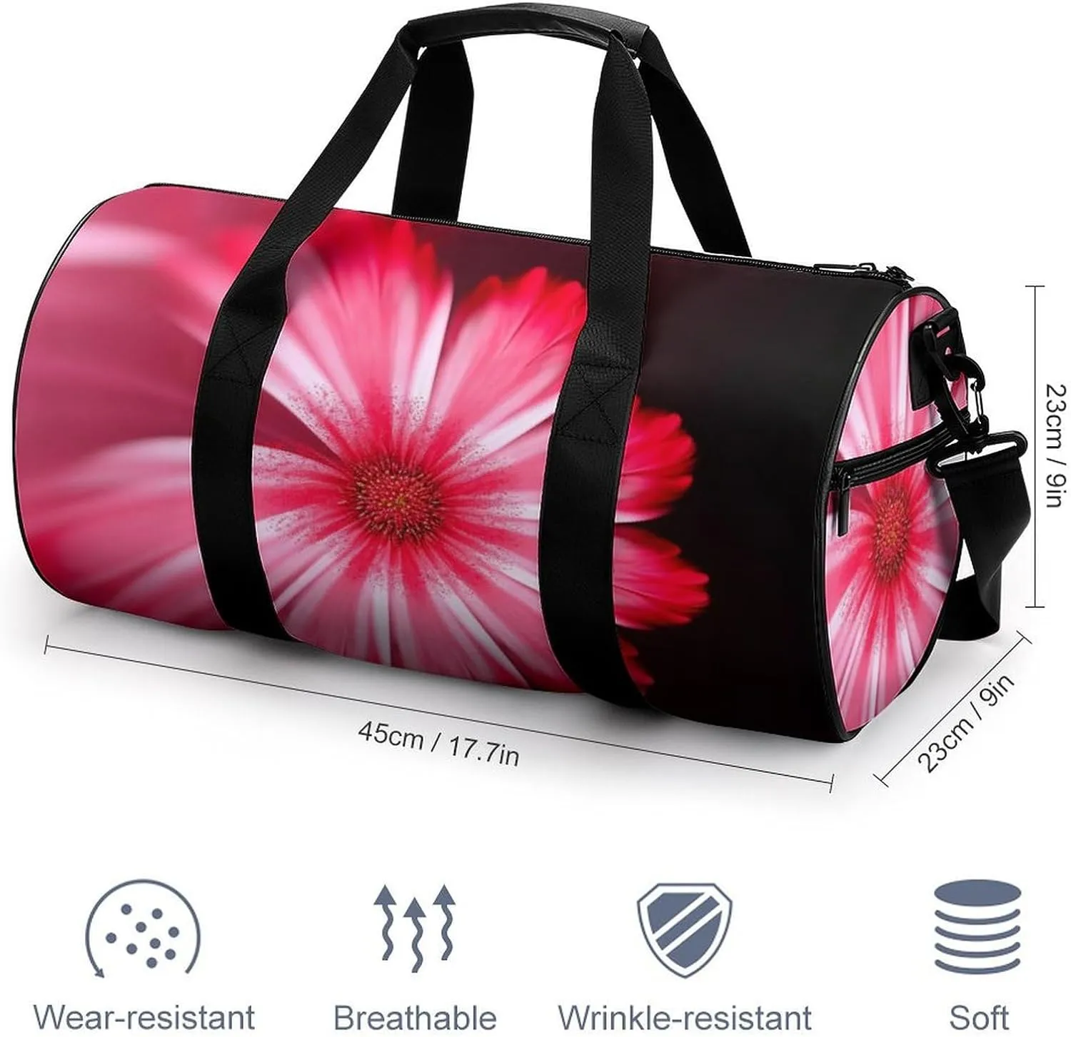 Sports Gym Bag for Women Men Travel Duffel Bag Tote Weekender Bag Pink Red Flower Carry on Overnight Bag for Travel Swimming Fitness Workout Sports Duffle Bag