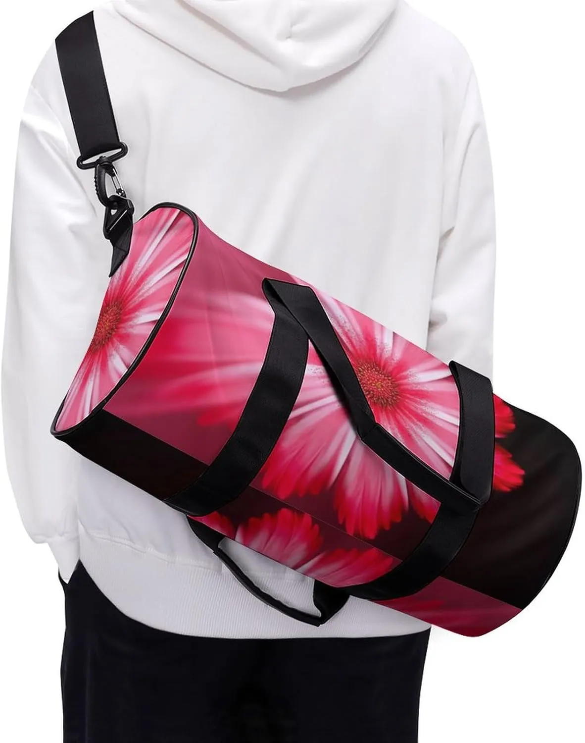 Sports Gym Bag for Women Men Travel Duffel Bag Tote Weekender Bag Pink Red Flower Carry on Overnight Bag for Travel Swimming Fitness Workout Sports Duffle Bag