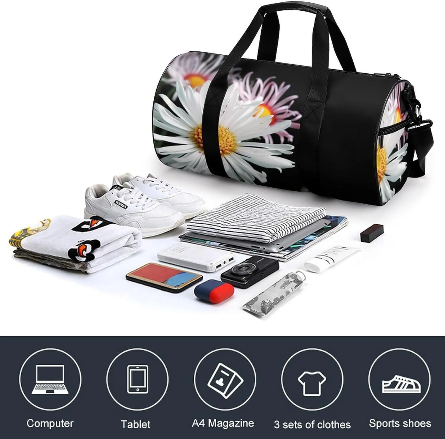 Sports Gym Bag for Women Men Travel Duffel Bag Tote Weekender Bag Plants Flower Carry on Overnight Bag for Travel Swimming Fitness Workout Sports Duffle Bag
