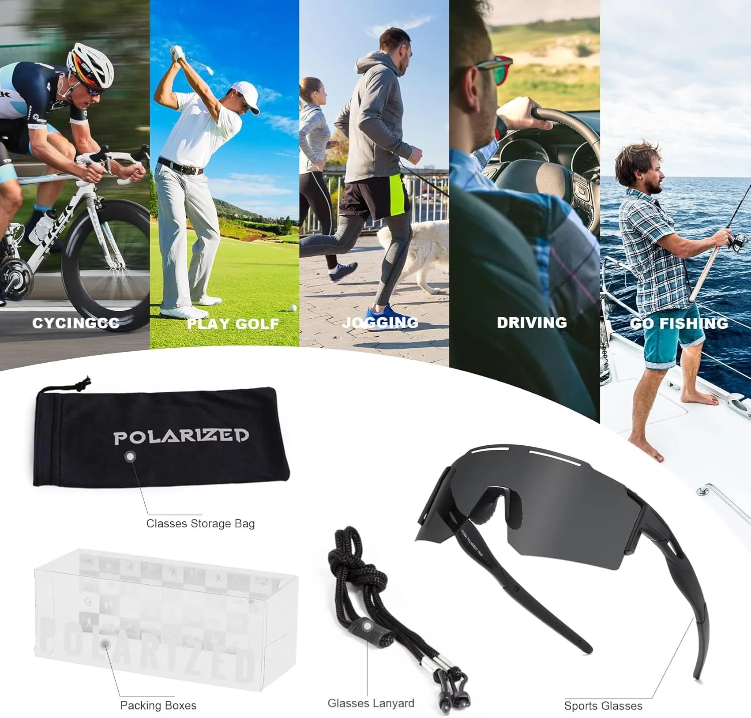 Sports Polarized Sunglasses for Men and Women, UV 400 TR90 Protection Sunglasses for Cycling, Skiing, Driving