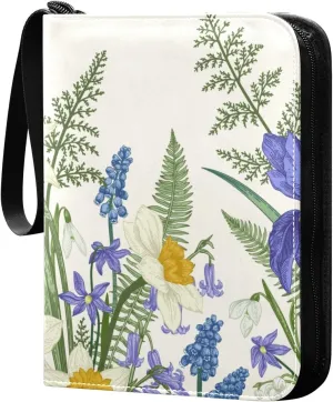 Spring Colorful Flowers Card Binder for Trading Cards, 4 Pocket with 50 Sleeves up to 400 Cards, Double Sided Pockets Card Holder Carry Case for Baseball Card, Football Card, Gaming Cards