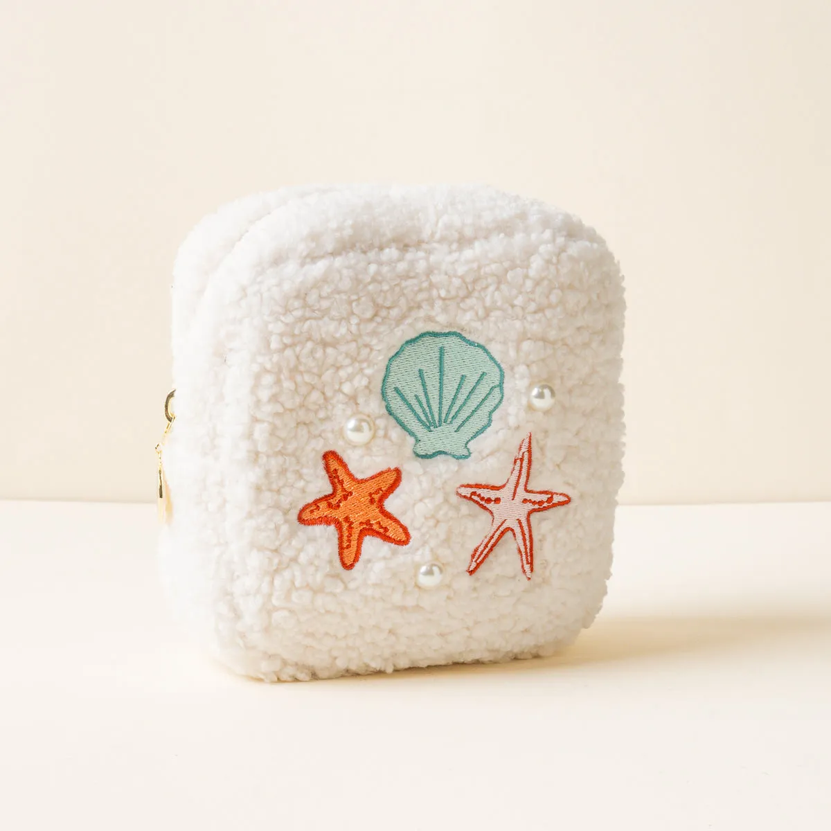 Square Teddy Pouch - Seashells   Pearls