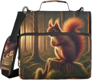 Squirrel Stump Brown Zipper Binder Bag 3 Ring File Folder Document Organizer Large Zippered Binders Multi Pockets with Strap Handle for School College Office Supplies