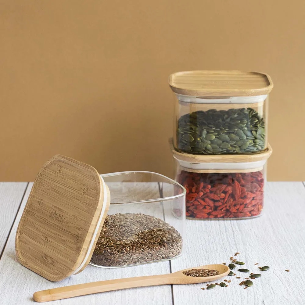 Stackable Glass Container with Bamboo Lid