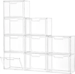 Stackable Storage Bins, Clear Acrylic Display Case, 9-Pack Acrylic Boxes with Lids, Clear Storage Containers Storage for Handbags, Collectibles & Figures