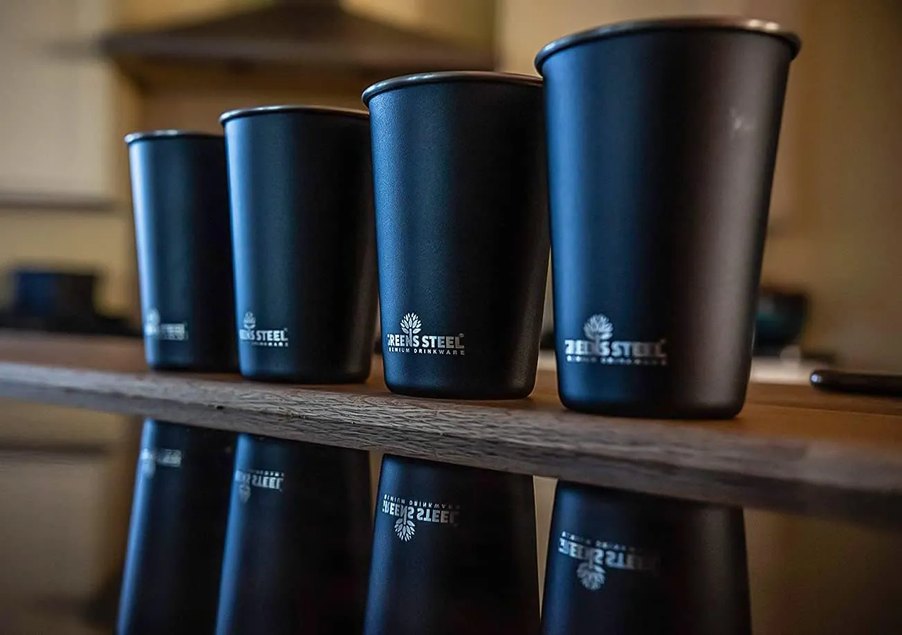 Stainless Steel Cups - 16 oz Pint Tumbler (4 Pack) - Premium Metal Drinking Glasses | Stackable Durable Cup (16 oz Black)