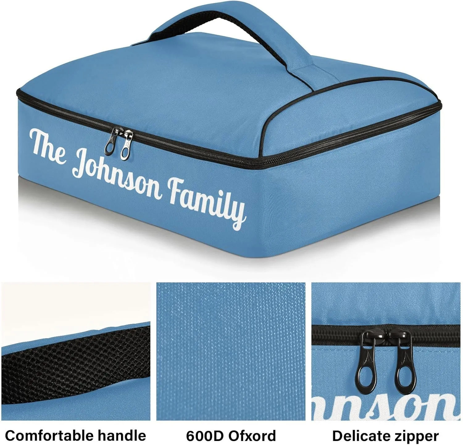 Steel Blue Custom Casserole Carrier Bag for Hot&Cold Food Personalized Insulated Food Dish Bag Tote for Beach Camping