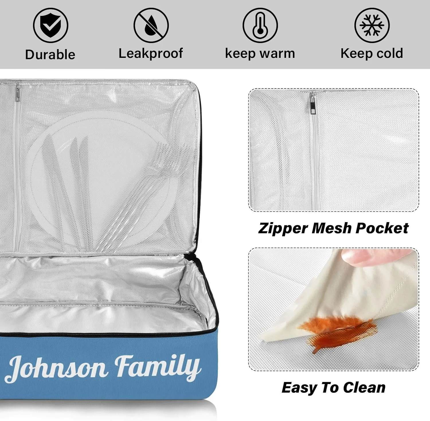 Steel Blue Custom Casserole Carrier Bag for Hot&Cold Food Personalized Insulated Food Dish Bag Tote for Beach Camping