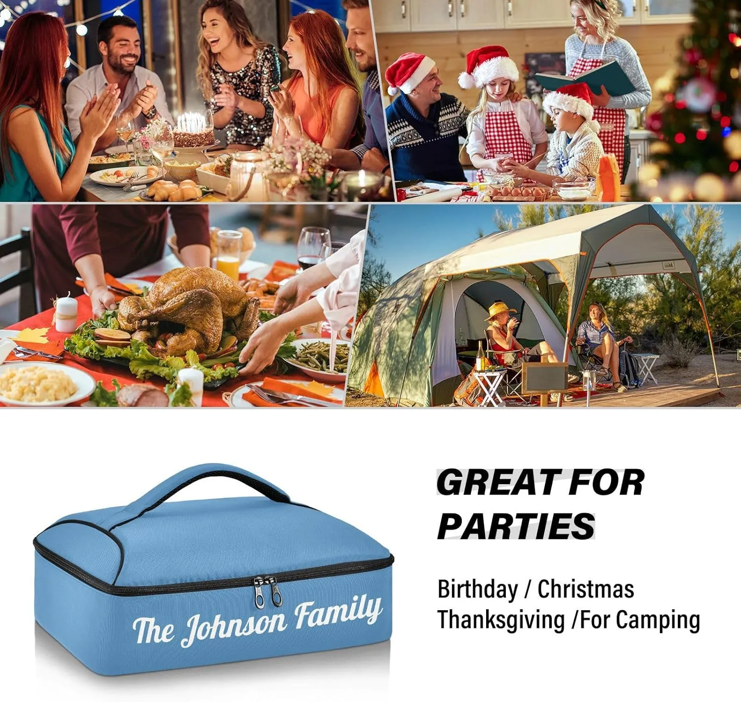 Steel Blue Custom Casserole Carrier Bag for Hot&Cold Food Personalized Insulated Food Dish Bag Tote for Beach Camping