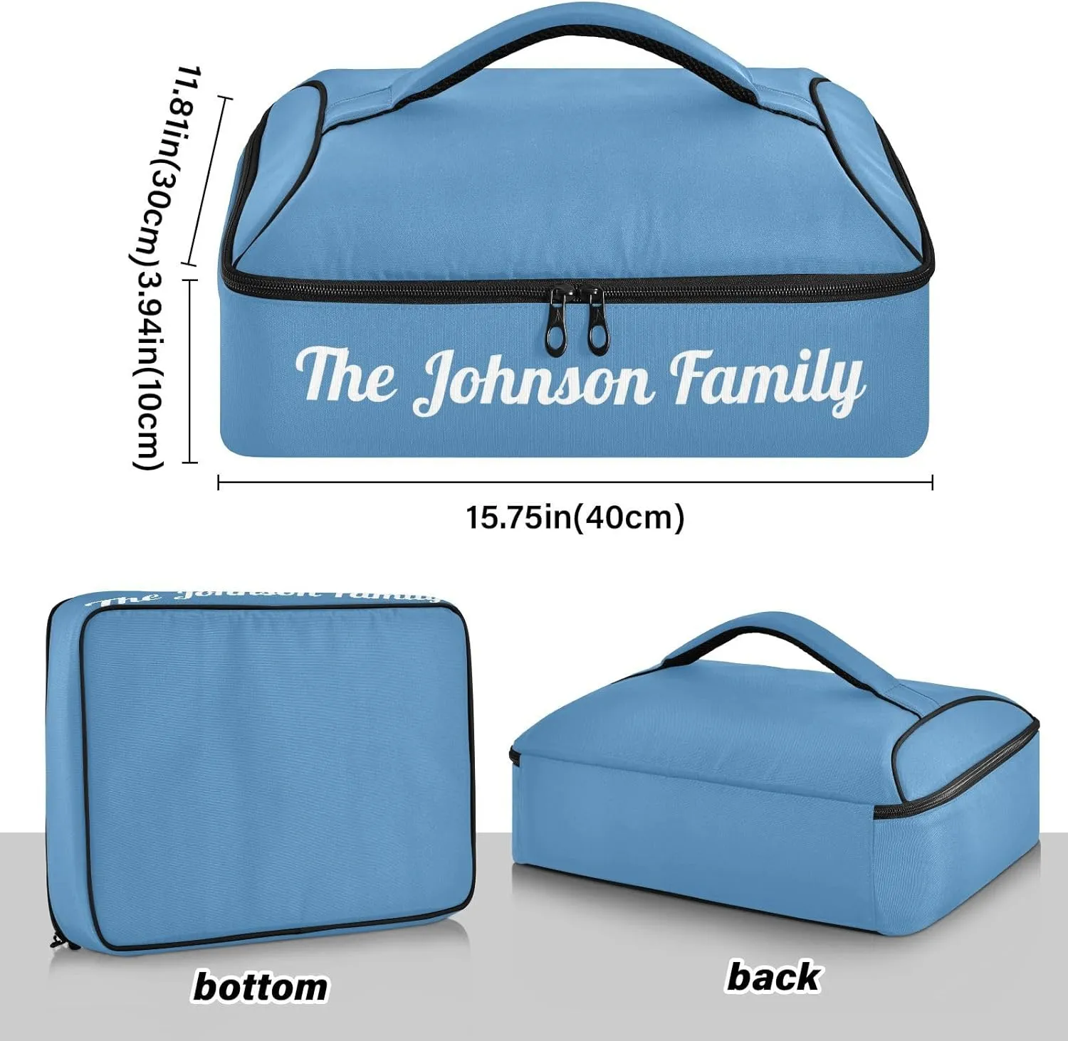Steel Blue Custom Casserole Carrier Bag for Hot&Cold Food Personalized Insulated Food Dish Bag Tote for Beach Camping