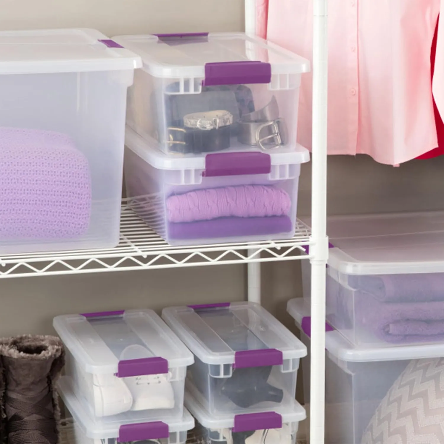 Sterilite 12-Pack ClearView Latch Box, Stackable Storage Organizer Bins for Home, 15 Quart
