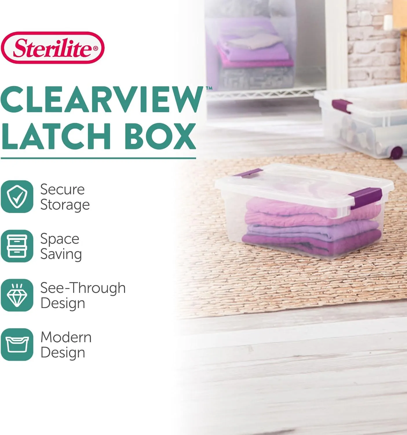 Sterilite 12-Pack ClearView Latch Box, Stackable Storage Organizer Bins for Home, 15 Quart