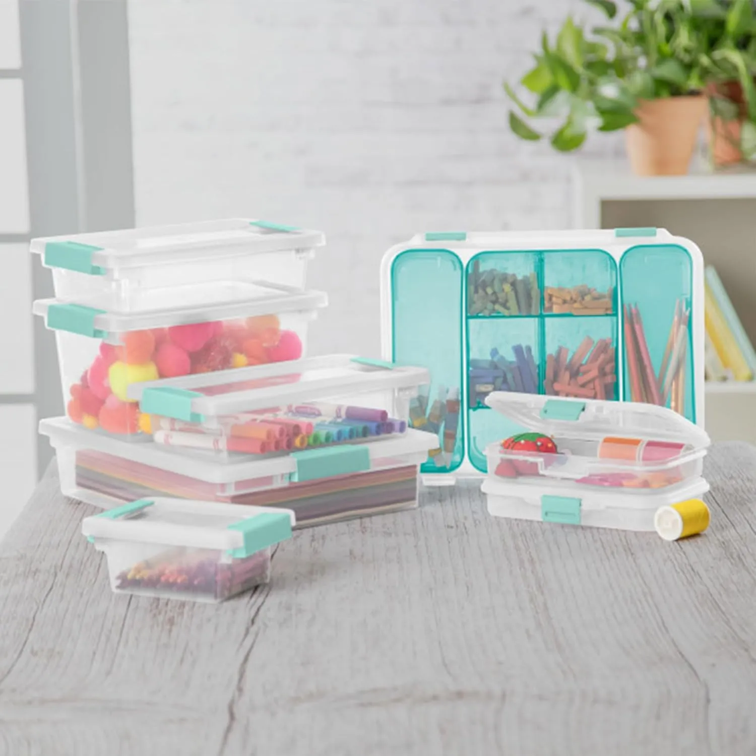 Sterilite 24-Pack Clip Box, Stackable Clear Plastic Bins with Latching Lids, Small - Writing, Arts or Crafts Supplies Storage Containers for Home, Office, Classroom and Workshop Organization