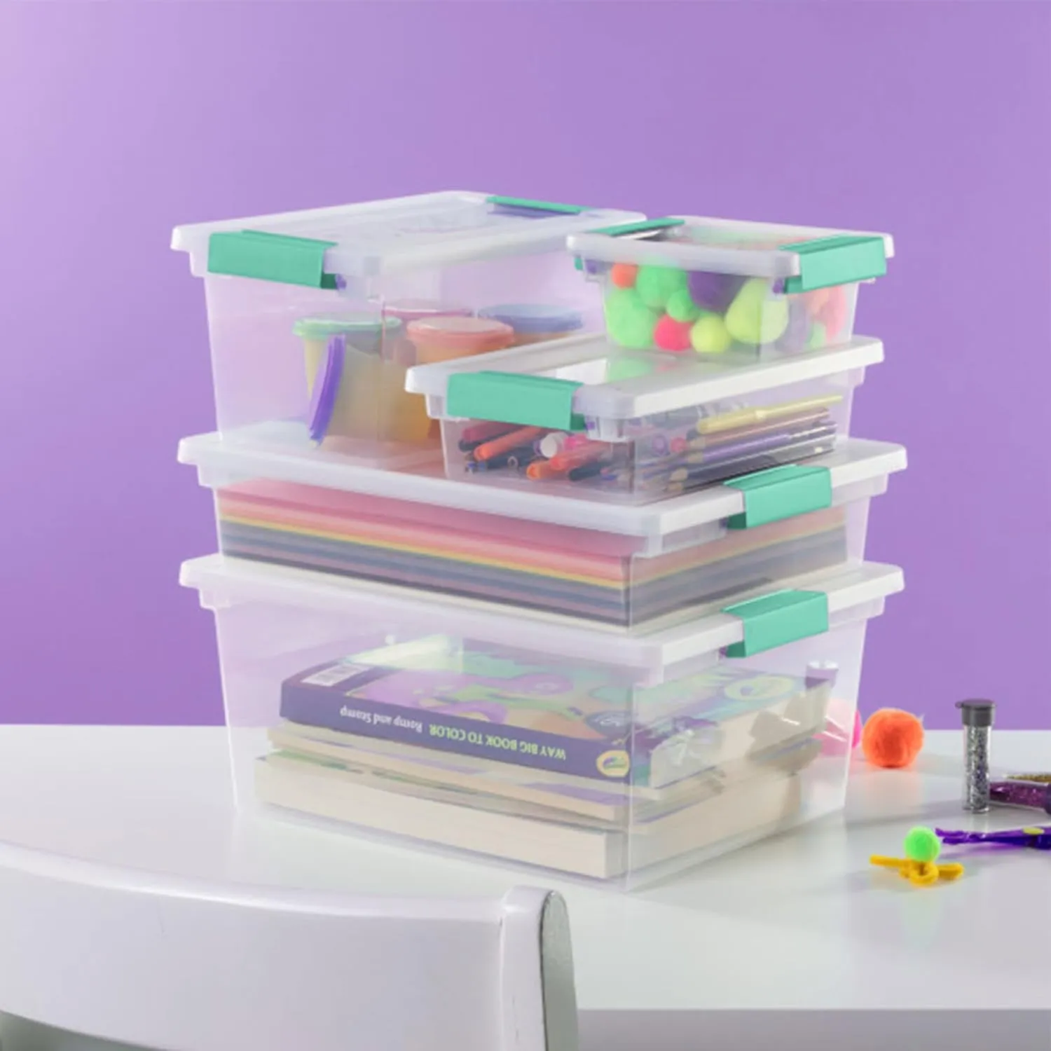 Sterilite 24-Pack Clip Box, Stackable Clear Plastic Bins with Latching Lids, Small - Writing, Arts or Crafts Supplies Storage Containers for Home, Office, Classroom and Workshop Organization