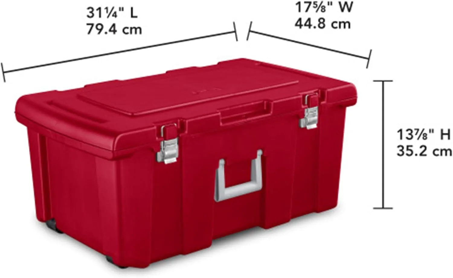 Sterilite 3 Pack Wheeled Footlocker, Lockable Plastic Utility Storage Container, Red