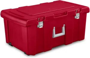 Sterilite 3 Pack Wheeled Footlocker, Lockable Plastic Utility Storage Container, Red