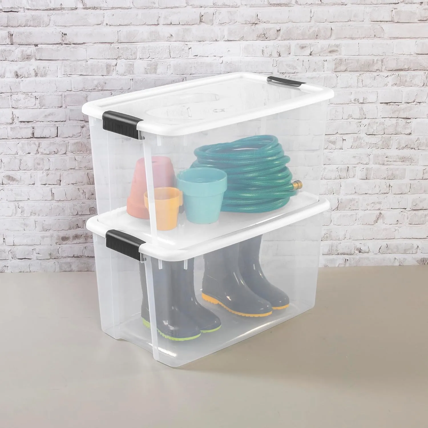 Sterilite 4-Pack Ultra Latching Box, Storage Bins with Lids, Clear Plastic, 70 Quart - Heavy-Duty Organizing Containers for Closet, Bathroom, and Office