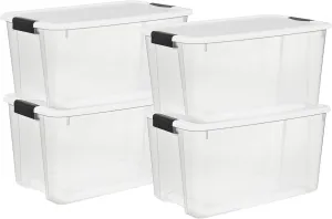 Sterilite 4-Pack Ultra Latching Box, Storage Bins with Lids, Clear Plastic, 70 Quart - Heavy-Duty Organizing Containers for Closet, Bathroom, and Office