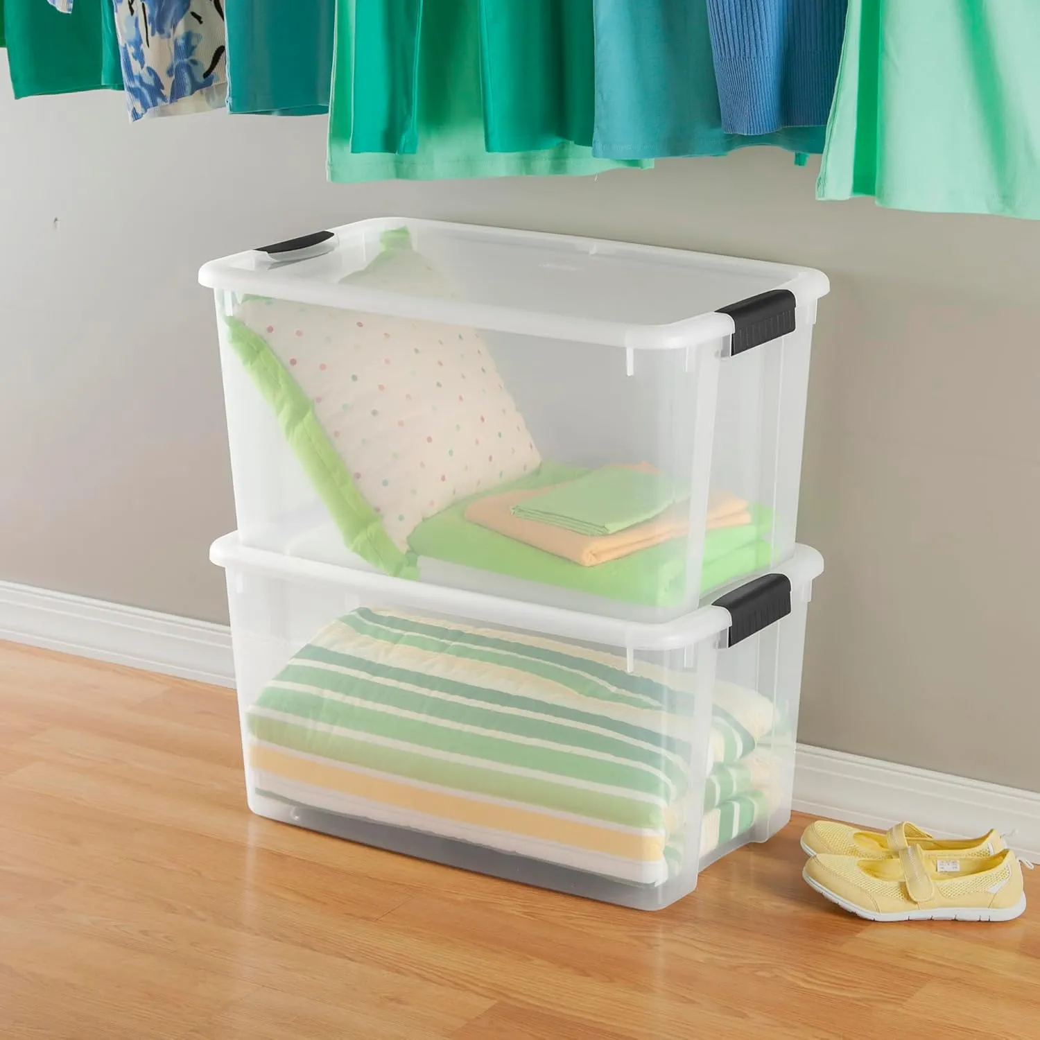 Sterilite 4-Pack Ultra Latching Box, Storage Bins with Lids, Clear Plastic, 70 Quart - Heavy-Duty Organizing Containers for Closet, Bathroom, and Office