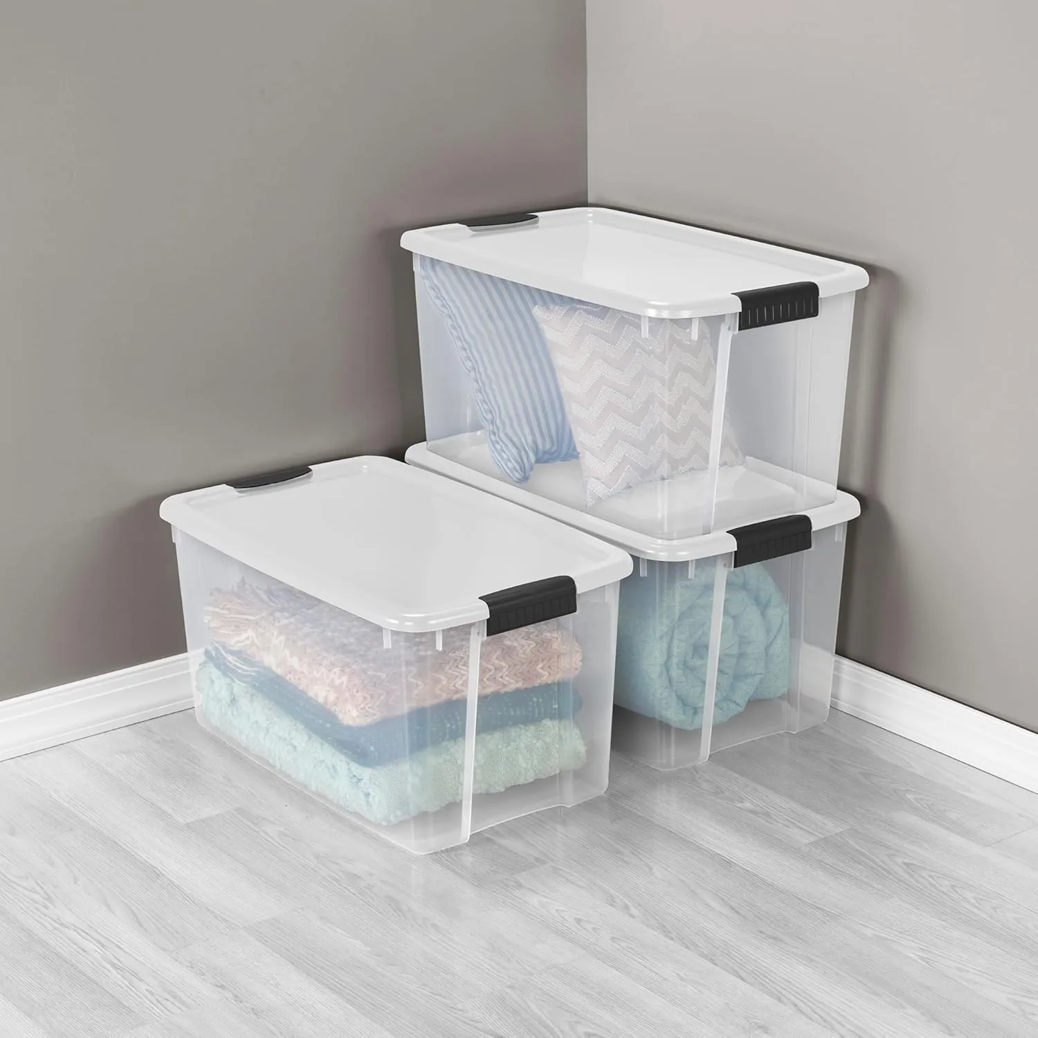 Sterilite 4-Pack Ultra Latching Box, Storage Bins with Lids, Clear Plastic, 70 Quart - Heavy-Duty Organizing Containers for Closet, Bathroom, and Office