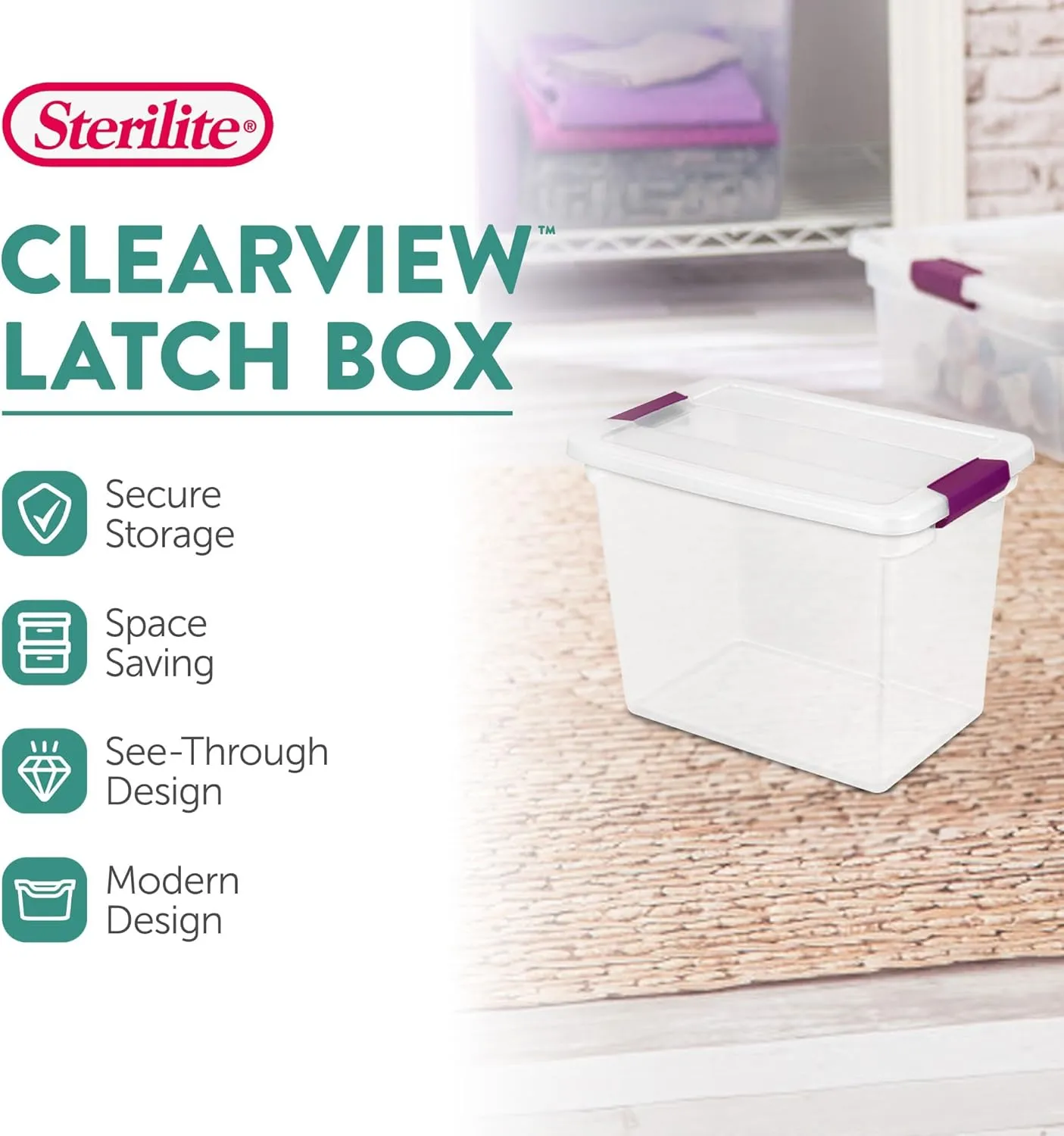 Sterilite 6-Pack 27 Quart ClearView Latch Box, Stackable Organizer Bins with Latching Lids - Clear Plastic Organization Containers for Closet, Bedroom, Shelving Units and Everyday Home Storage