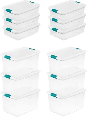 Sterilite Multi Pack 64 Quart & 32 Quart Plastic Stacking Storage Container Bins with Latching Lid for Home, Office, or Garage Organization, 12 Pack