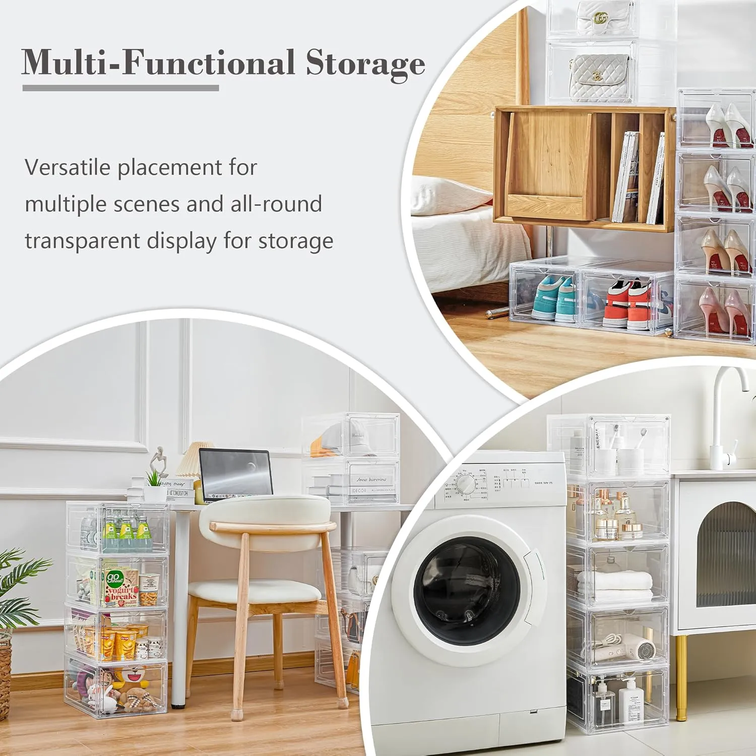 Storage Bins with Lids, 6 Pack Clear Plastic Storage Containers with Magnetic Acrylic Door, 19 Qt Stackable Storage Box for Home,Office Organizing