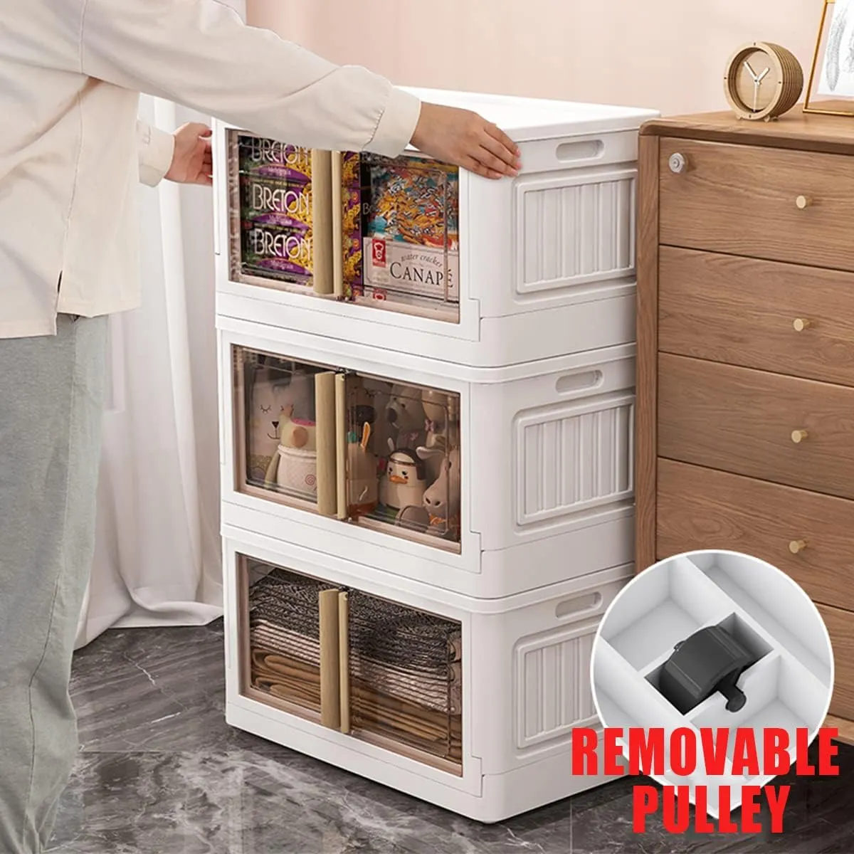 Storage Bins with Lids, 78 Quart Plastic, White Closet Organizers and Storage,5 Packs Stackable with Wheels,Dual Open Collapsible, for Home and Office