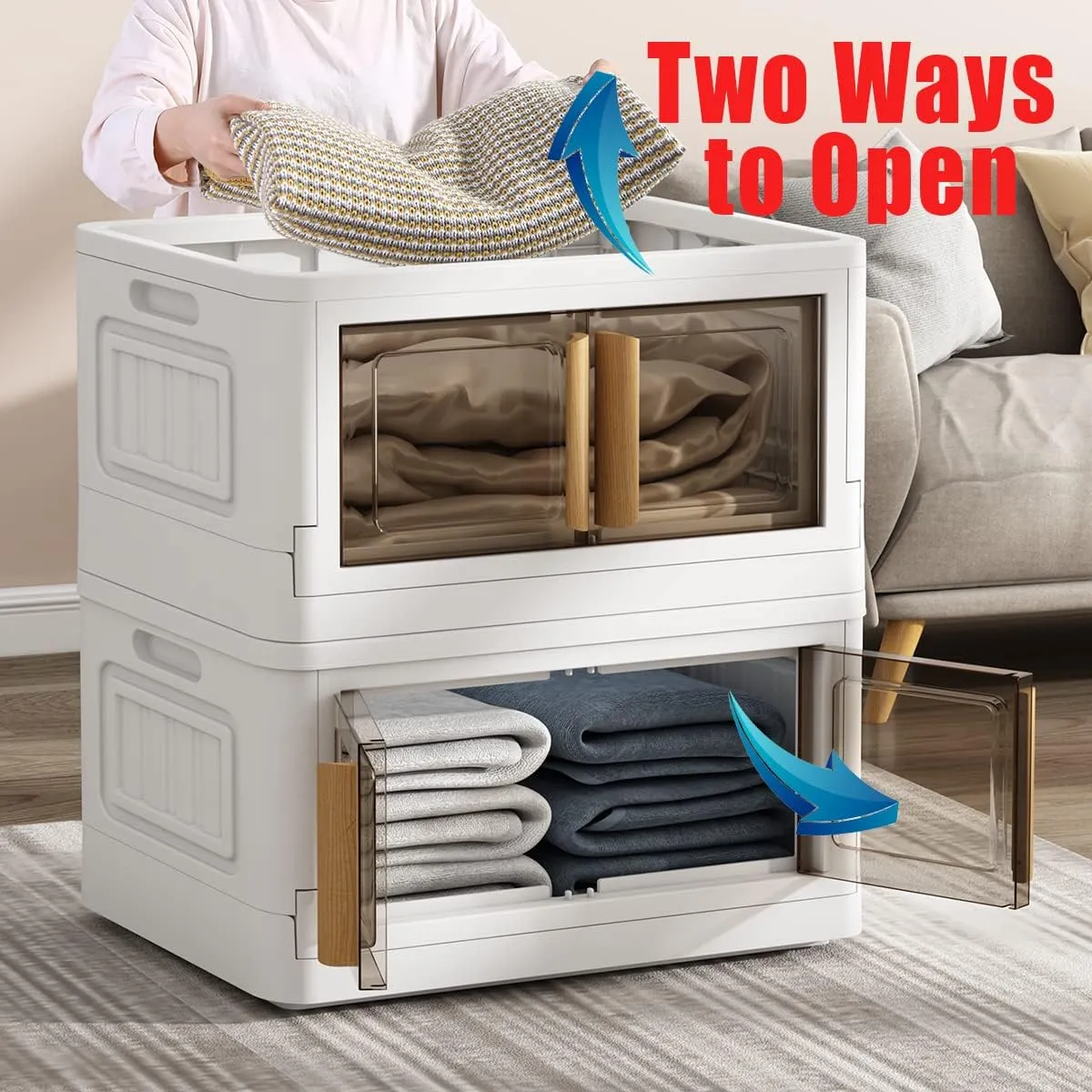 Storage Bins with Lids, 78 Quart Plastic, White Closet Organizers and Storage,5 Packs Stackable with Wheels,Dual Open Collapsible, for Home and Office