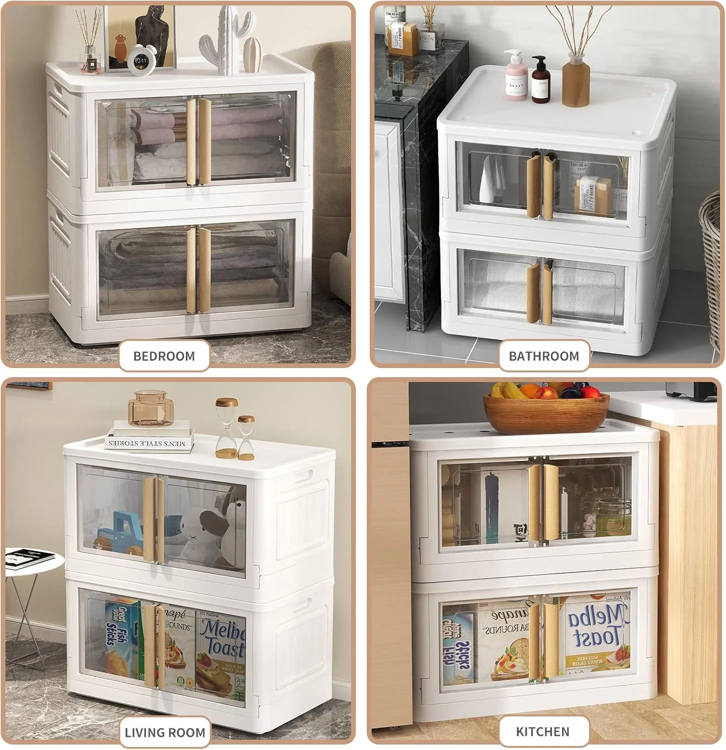 Storage Bins with Lids, 78 Quart Plastic, White Closet Organizers and Storage,5 Packs Stackable with Wheels,Dual Open Collapsible, for Home and Office