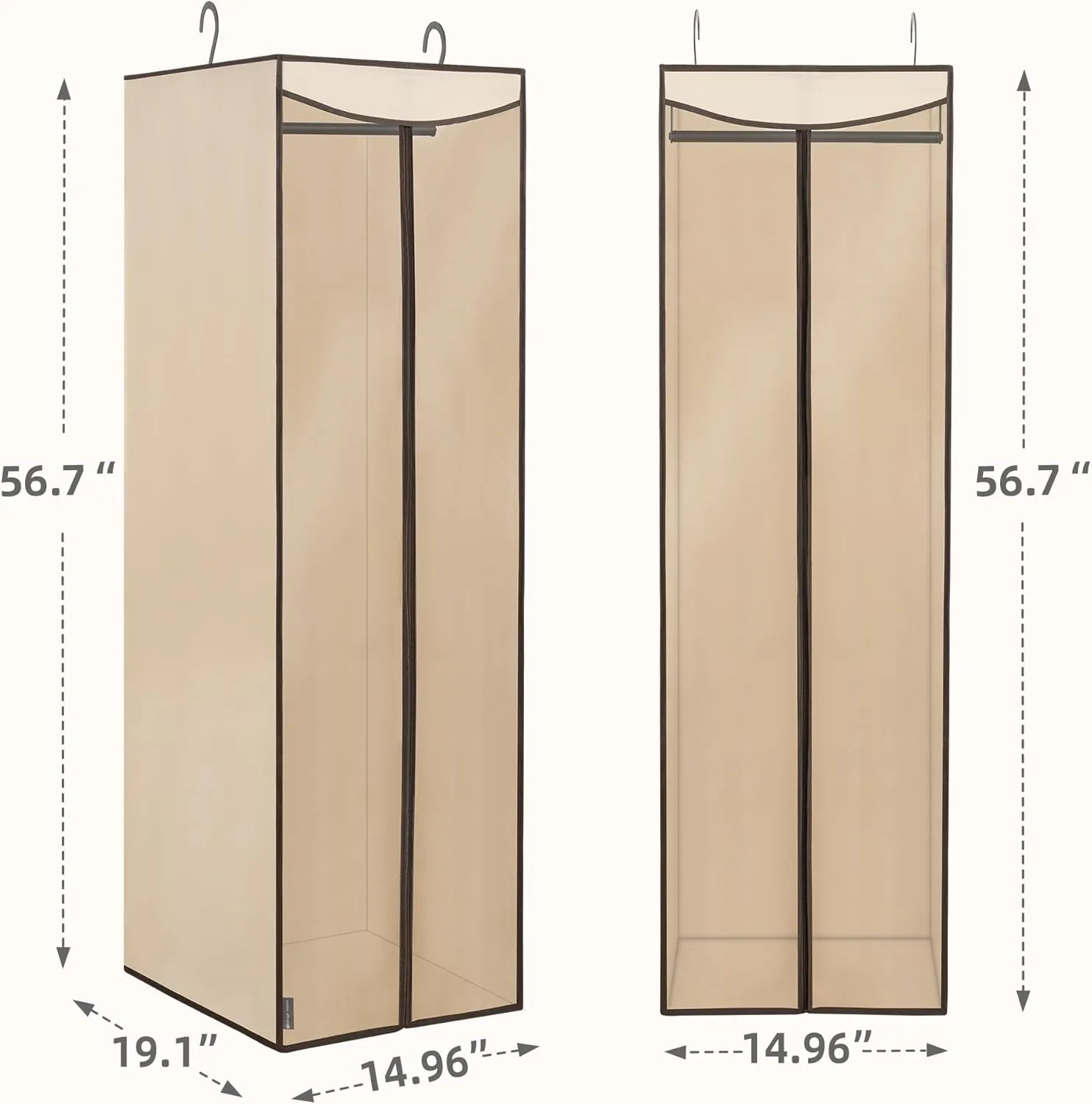 STORAGE MANIAC 2-Pack Hanging Garment Bag Zipper Cover with Sealed Clear Window, Long Garment Cover for Closet Storage Wardrobe Clothes Protector, Large Garment Storage Bag for Dresses,Suits, Beige