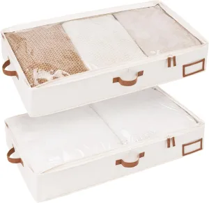 StorageWorks Large Under Bed Storage Containers with Handles and Label Holder, 2 Pack Ultra-thick Fabric Underbed Bins, Closet Organizer for Clothes, Blankets, Sweater
