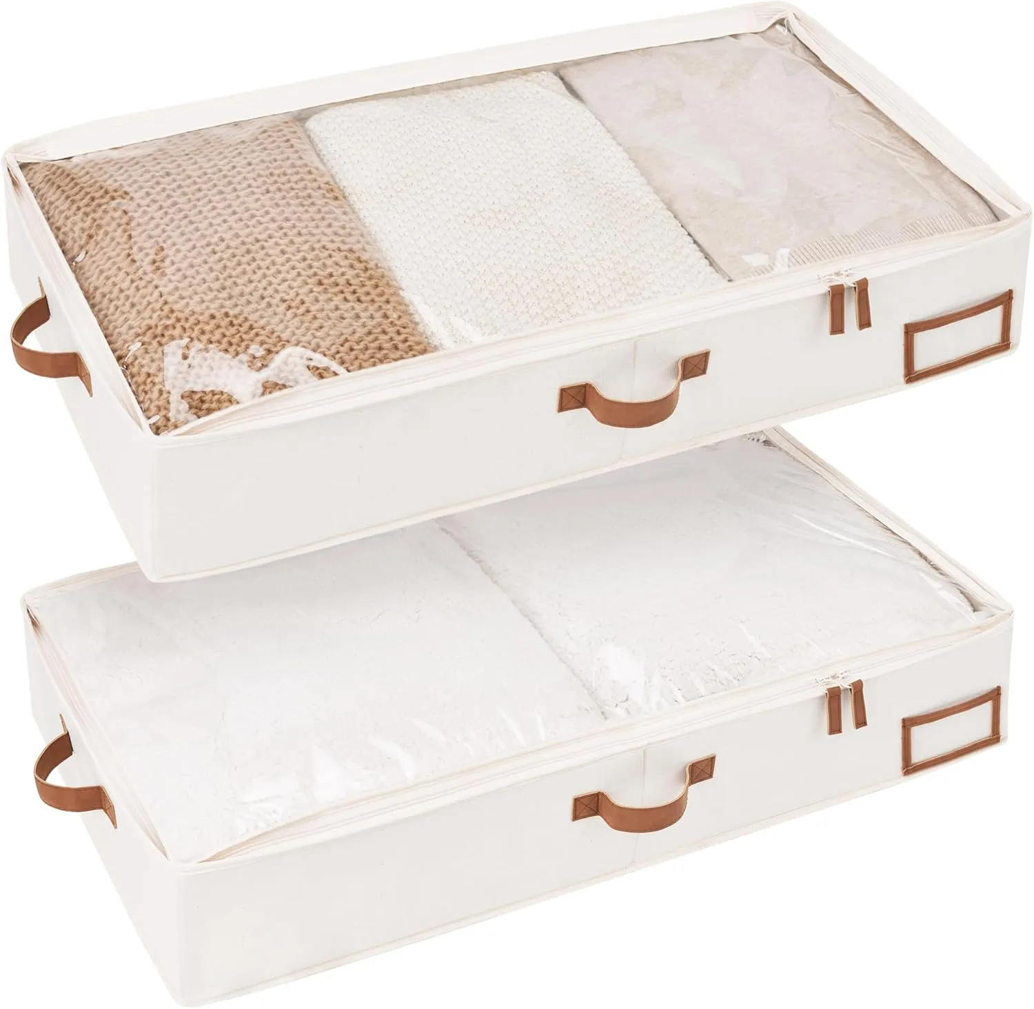 StorageWorks Large Under Bed Storage Containers with Handles and Label Holder, 2 Pack Ultra-thick Fabric Underbed Bins, Closet Organizer for Clothes, Blankets, Sweater