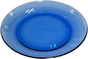 STPGoods 4 Pack Glass Dessert Plates - 9-Inch Blue Glass Eating Plates, Circular Glass Dinnerware for Salad, Cake, Appetizer, Round Serving Dishes for Kitchen, Microwave and Dishwasher Safe