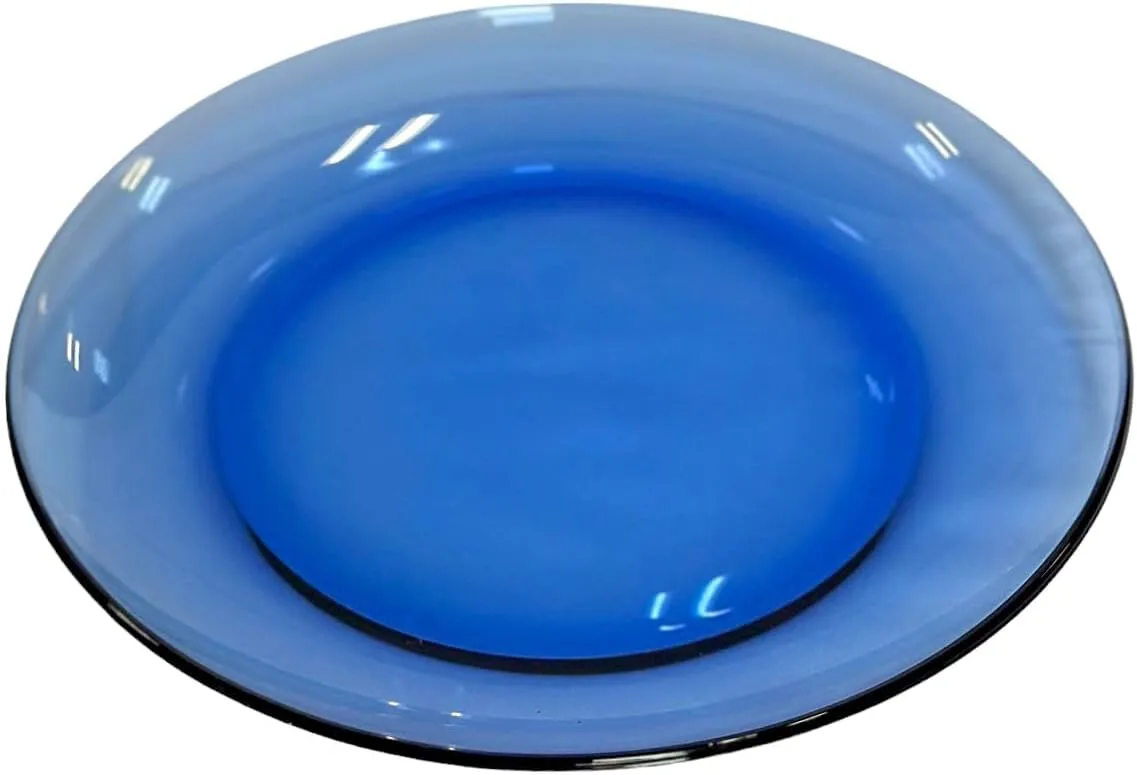 STPGoods 4 Pack Glass Dessert Plates - 9-Inch Blue Glass Eating Plates, Circular Glass Dinnerware for Salad, Cake, Appetizer, Round Serving Dishes for Kitchen, Microwave and Dishwasher Safe