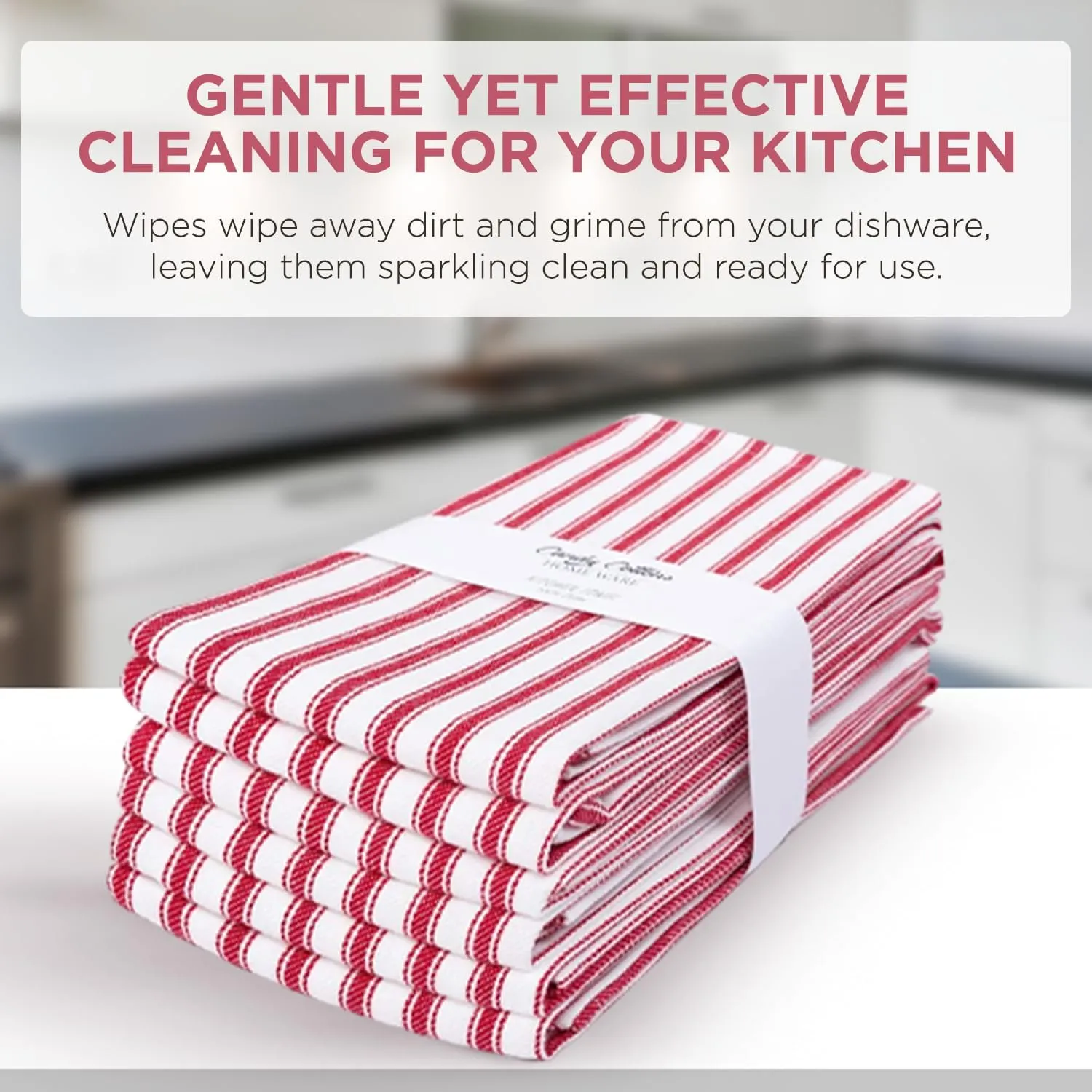 Stripe Kitchen Dish Towels With Hanging Loop - Boho Absorbent Festive Gift Set of 6 - Reusable 18x28 Inch Pantry Decor - Trendy Spring French Red