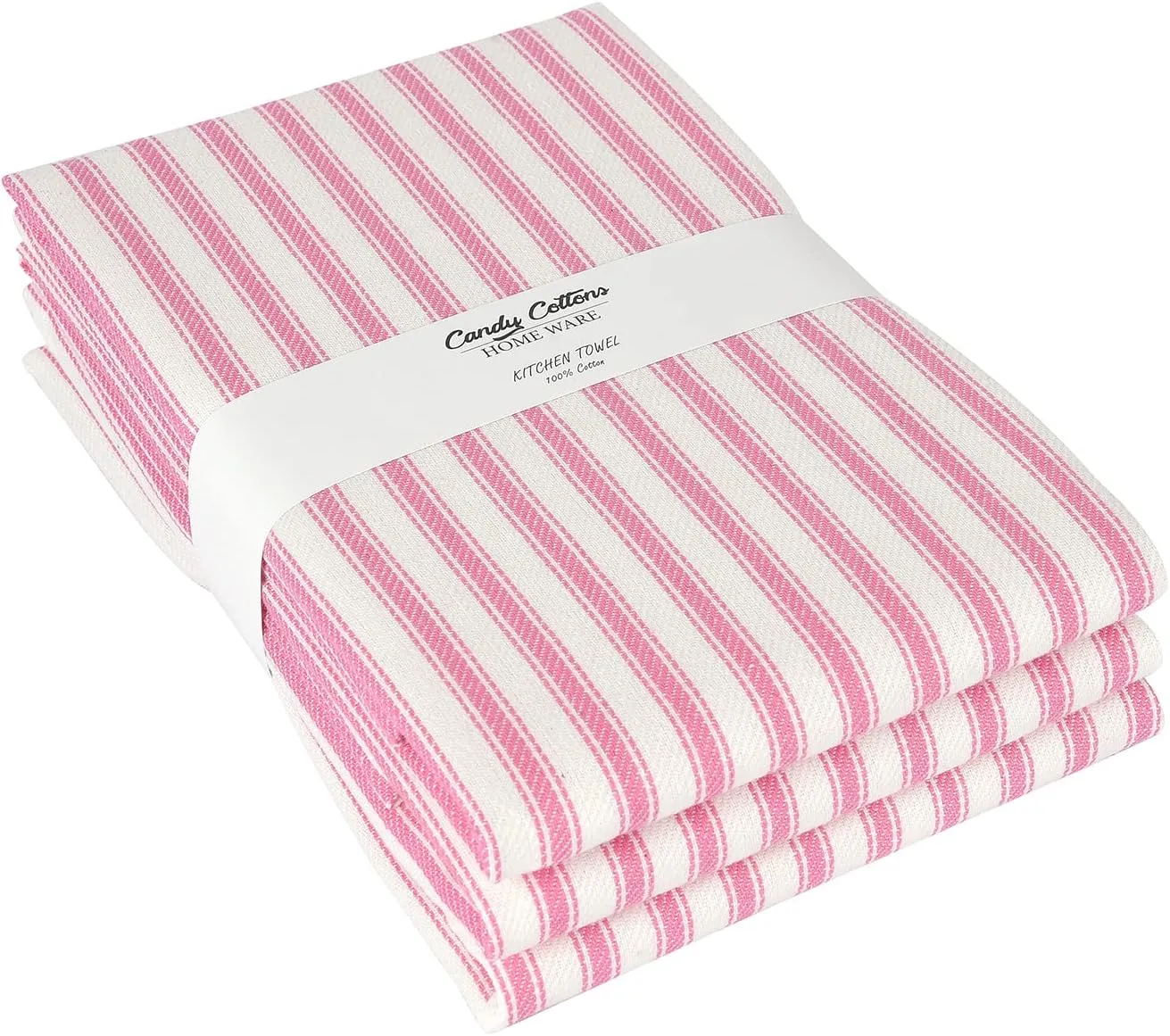 Stripe Kitchen Towels With Hanging Loop - Boho Absorbent Dish Towels Set of 3 - Festive Gift 18x28 Inch Reusable Pantry Decor - Trendy Spring French Pink