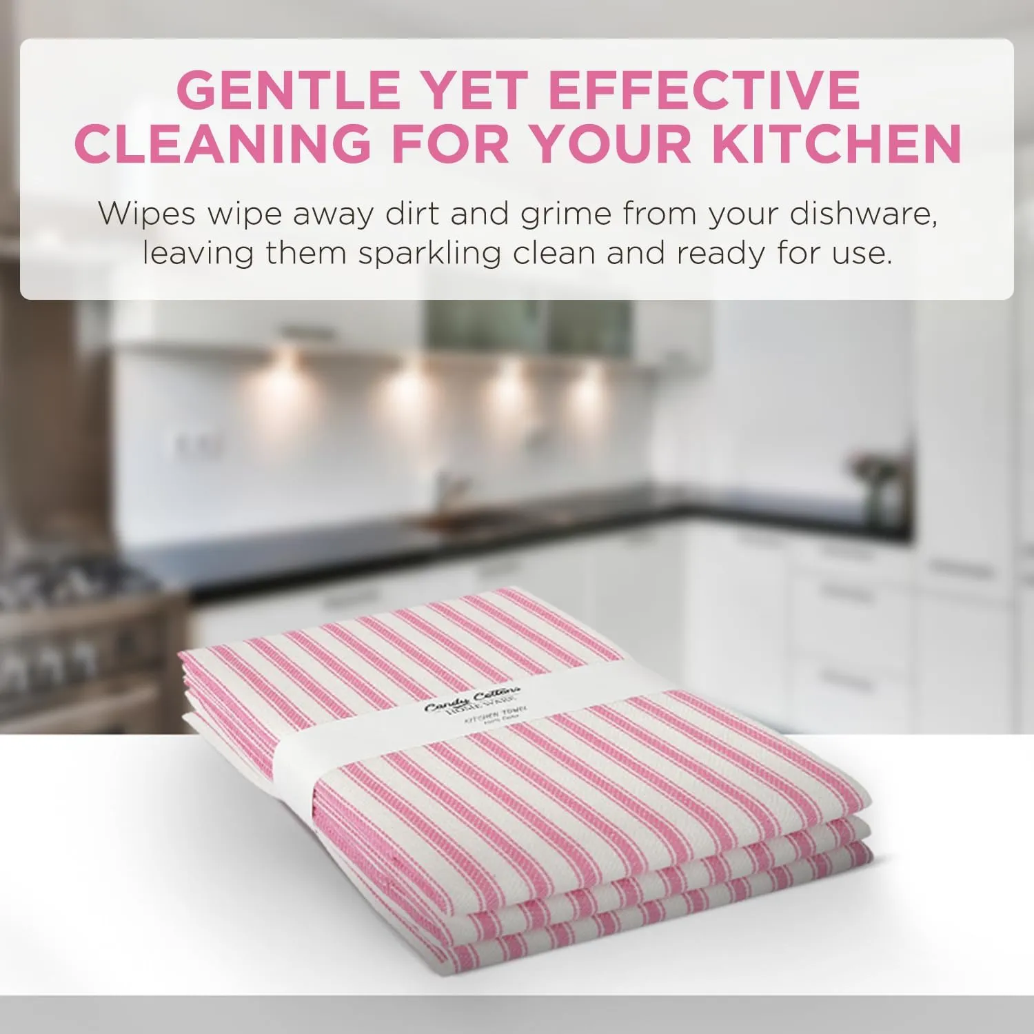 Stripe Kitchen Towels With Hanging Loop - Boho Absorbent Dish Towels Set of 3 - Festive Gift 18x28 Inch Reusable Pantry Decor - Trendy Spring French Pink