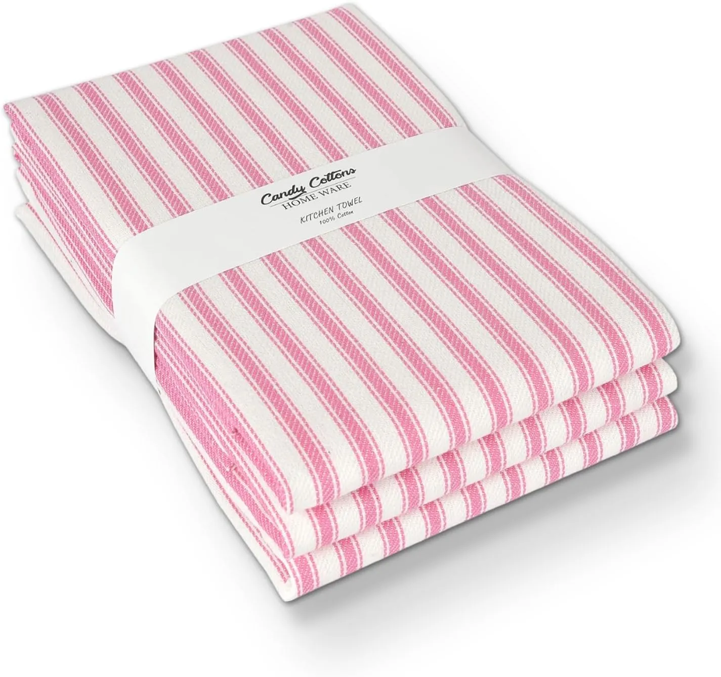 Stripe Kitchen Towels With Hanging Loop - Boho Absorbent Dish Towels Set of 3 - Festive Gift 18x28 Inch Reusable Pantry Decor - Trendy Spring French Pink