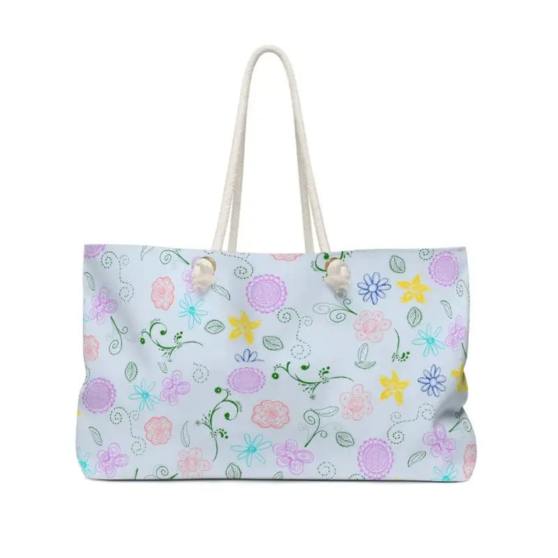 Stunning Blue Floral Polyester Weekender Bag