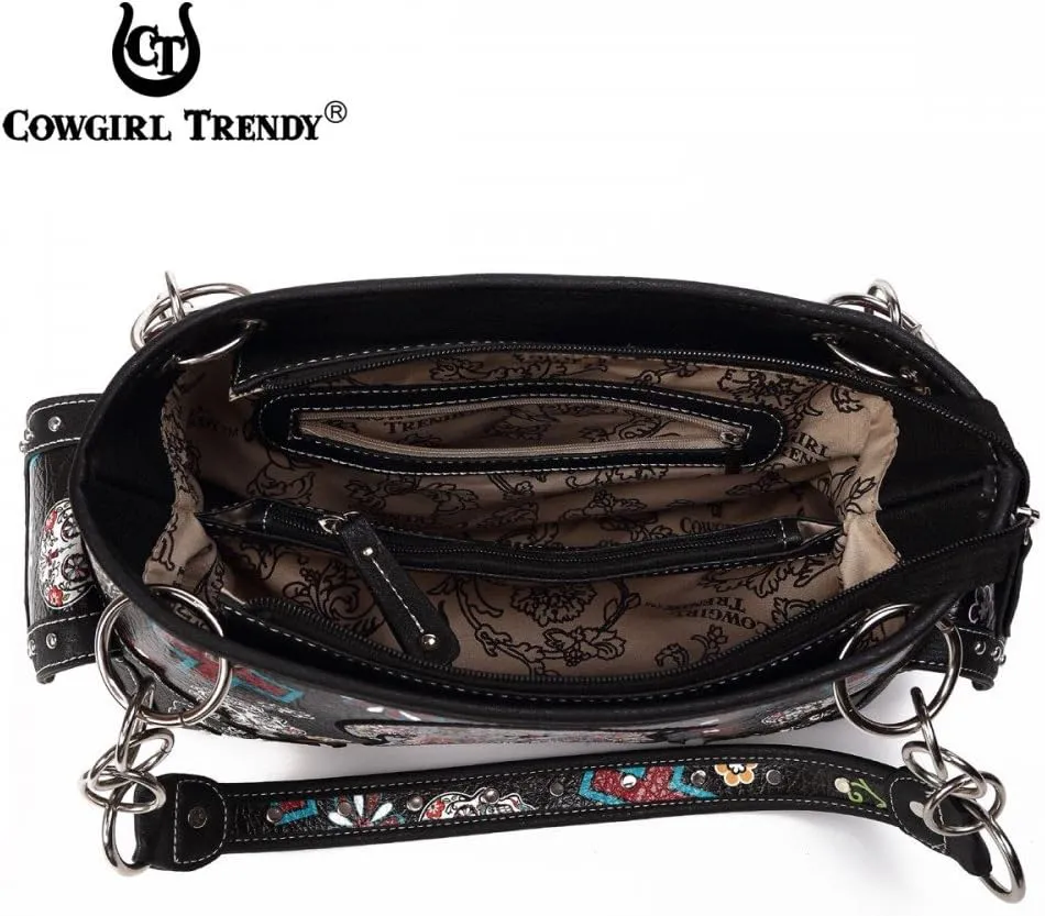 Sugar Skull Rose Flower Day of the Dead Purse Punk Gothic Totes Women Fashion Handbag Skeleton Shoulder Bag Wallet Set